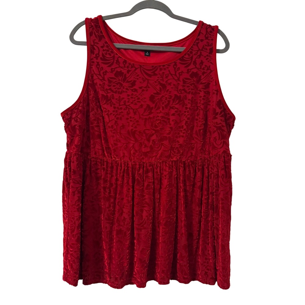 Torrid Babydoll Top 2 Red Burnout Velvet Sleeveless Empire Waist Whimsigoth Vamp